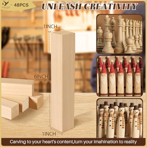 48PCS Basswood Carving Blocks, 6x1x1 inch Soft Whittling Wood Blocks for Easy Carving, Carving Wood Blocks - Smooth Carving, No Cracks, Easy to Paint - Image 2