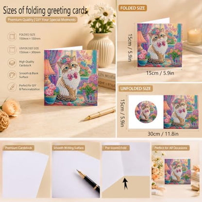 LAKEQUILL DIY Diamond Art Painting Greeting Kit, 12 Pieces, Creative Craft Set，Flower Animals - Image 6