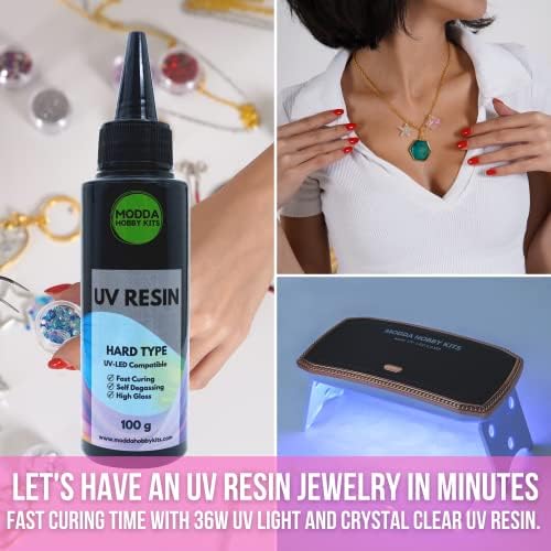 MODDA UV Resin Jewelry Making Kit, UV Lamp & Video Course Included, DIY Resin Kit for Adults, Teen Girls, Beginners with Molds, Glitters & Accessories - Image 5