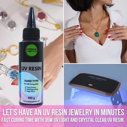 MODDA UV Resin Jewelry Making Kit, UV Lamp & Video Course Included, DIY Resin Kit for Adults, Teen Girls, Beginners with Molds, Glitters & Accessories - Image 5
