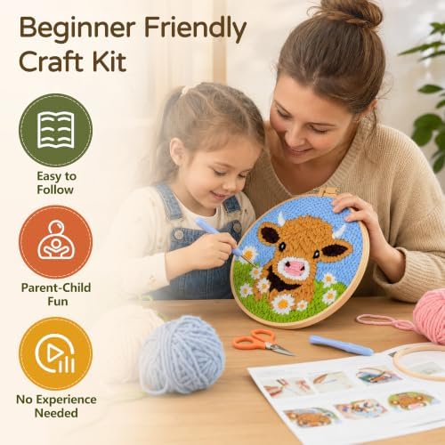 CYANFOUR Punch Needle Kit for Beginners, Sea Turtle Punch Needle Kits Adults, Craft Kits for Adults with 2 Pre-Printed Fabrics, Embroidery Hoop, Threads, DIY Gift and Home Decor 20 * 20cm - Image 6