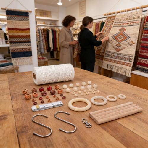 Qinlorgo Macrame Plant Hanger Kit, 3mm 115yard Natural Cotton Cord & Solid Wood Accessories Macrame Kit with 100pcs Wood & Painted Beads Macrames Kits for Beginners Home Decor - Image 3