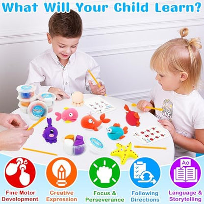 LanMa Air Dry Clay Kit for Kids, 12 Pack Sea Animal Air-Dry Art Kits with Ultra Light & Soft Modeling Clay, Instructions, Sculpting Tools, Christmas Birthday Gifts for Boys Girls - Image 4
