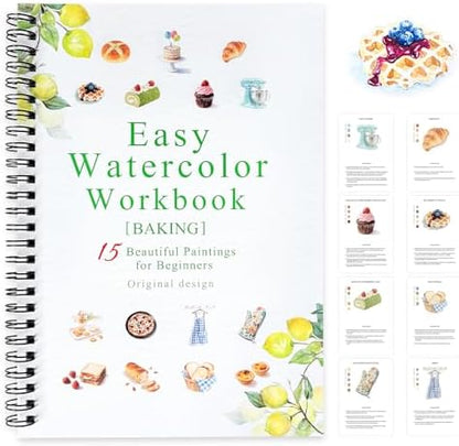SLWBZ Watercolor Workbook Baking, 15 Different Patterns of Original DIY Designs, Beginner-Friendly Watercolor Workbooks, (Baking, Without Palette) by Unknown
