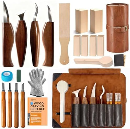 Dysenklan Wood Carving Kit Deluxe-Whittling Knife with PU Storage Bag,4 Wood Carving Knives 4 Detail Knives 6 Blocks, Woodworking Widdle Gift for Beginners Kids Adults Hobby by Unknown