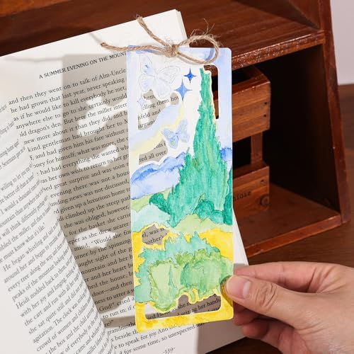 icceemee 10 pcs Bookmarks Oil Painting Themes Watercolor Painting, DIY Coloring Watercolor Art Kits for Gift, Book Corner - Protecting Bookmark Craft Supplies Kits - Image 7