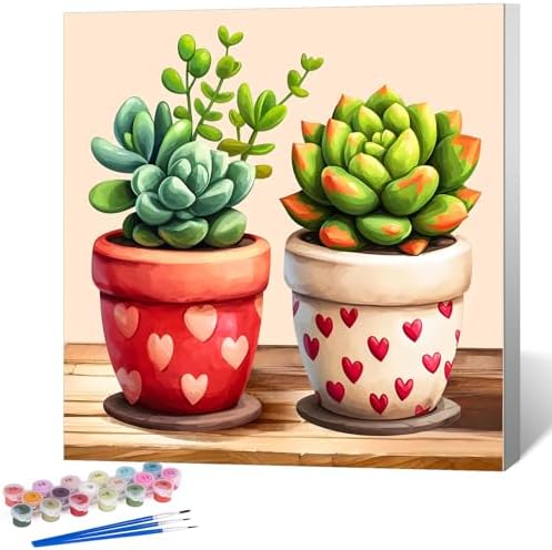 Framed Paint by Numbers Kit for Adults, Succulent & Plant Art 10x10 Inch by Okarina