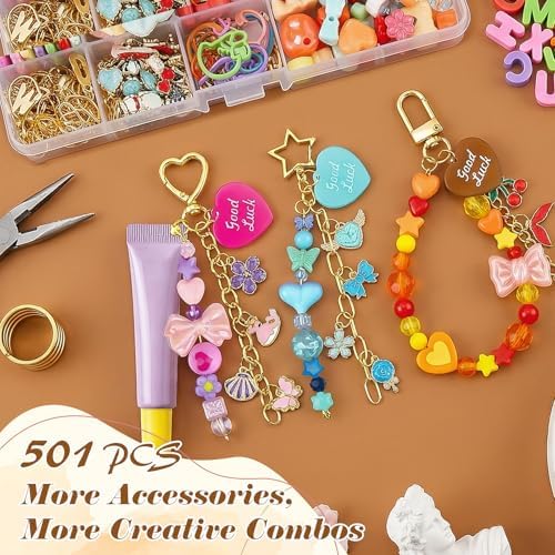Ecoofor 561 Pcs Keychain Making Kit - Includes 30 Keychain Clips, 40 Extender Chains, 178 Charms, Beading Accessories, Jewelry Pliers - DIY Bag Charms & Jewelry Craft Kit Supplies - Image 3