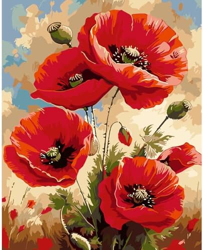 AALBLAC Flowers Paint by Numbers for Adult - Poppy Flower Paint by Numbers Kit for Adults Beginners, Easy Flowers Acrylic Painting on Canvas for Home Wall Art Decor 16x20 Inch by Unknown