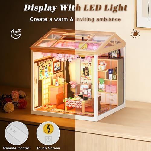 DIY Japanese Sakura Izakaya Miniature House Kit, LED Light Mini Dollhouse Kit for Adults and Teens, with Roof & Dust Covers, Tiny House Gifts for Kids and Adults - Image 3
