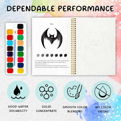 Magic Watercolor Workbook, Water Coloring Book, 12 Patterns, Fantasy Art Watercolor Kit for Beginners, Relaxing DIY Gift for Magic Lovers Painting Book, Adults and Women - Image 3