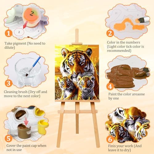 AIRDEA Tigers Paint by Numbers for Adults Beginner,Family of Tigers Painting by Number Kits on Canvas,Frameless,16x20in DIY Acrylic Painting,Home Wall Decor - Image 4