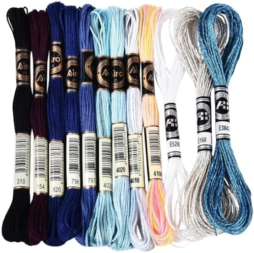 12 Skeins 105 Yards 6 Ply Embroidery Floss Blue Gradient Friendship Bracelet Variegated String Cord Mixed Color Cross Stitch Gradient Yarn Thread Set for Sewing Making Jewelry DIY Crafts by CABODYALS