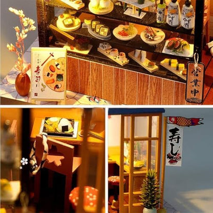 DIY Miniature House Kit with LED Light Japanese Style Sushi Shop Wooden Dollhouse Mini House kit Ideal Gifts for Birthday - Image 3