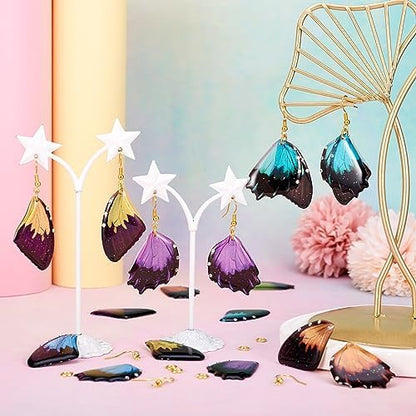 FASHEWELRY 10Pcs Resin Butterfly Wing Earring Charms Gold Foil Insects Wing Charms Fairy Feather Pendants with Jump Rings Earring Hooks for Crafts Jewelry Making - Image 2