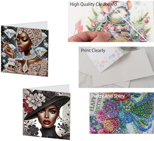 TDFERAN 6 Pack Diamond Painting All Occasion Handmade Greeting Cards Birthday Baby Wedding Birthday Cards Sympathy Card Thinking Of You Card Encouragement invitation letter Blank Fairy Angel Elf Bride - Image 4