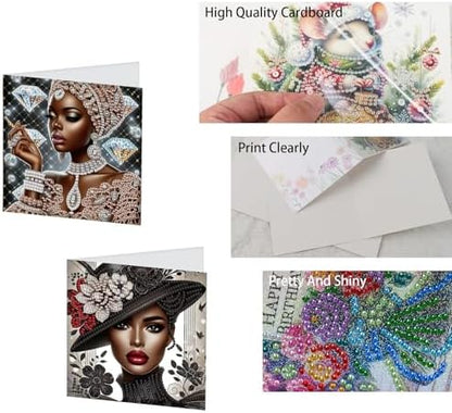 TDFERAN 6 Pack Diamond Painting All Occasion Handmade Greeting Cards Birthday Baby Wedding Birthday Cards Sympathy Card Thinking Of You Card Encouragement invitation letter Blank Fairy Angel Elf Bride - Image 4