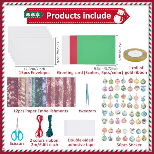WEBEEDY 15 Sets DIY Christmas Card Making Kits Handmade Bell Theme Greeting Cards with Blank Cards,Matching Envelopes,Stickers,Instruction for Adults Beginners Birthday Christmas Invitation Craft Gift - Image 2
