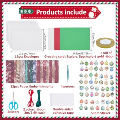 WEBEEDY 15 Sets DIY Christmas Card Making Kits Handmade Bell Theme Greeting Cards with Blank Cards,Matching Envelopes,Stickers,Instruction for Adults Beginners Birthday Christmas Invitation Craft Gift - Image 2
