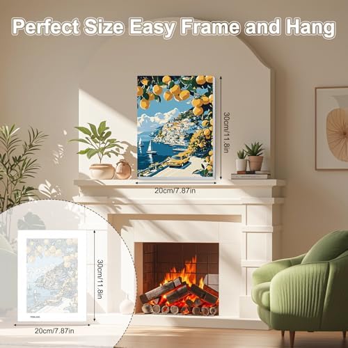 TOSTOG Lemon Tree Town Framed Canvas Paint by Numbers Art Kit for Adults and Kids, Beginner Acrylic Oil Painting Supplies with Wooden Frame for Home Wall Decor 20 * 30 cm/8 * 11.8 in - Image 6