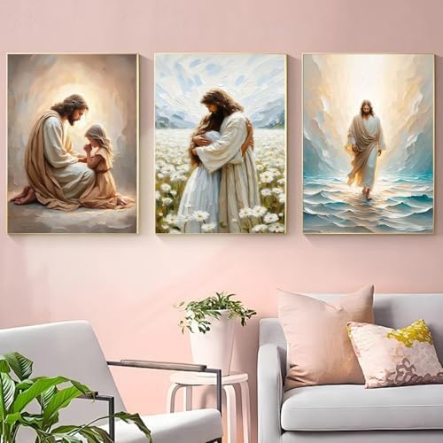 3 Pack Jesus Paint by Numbers Kit for Adults Framed Canvas, Frameworkless - Image 4