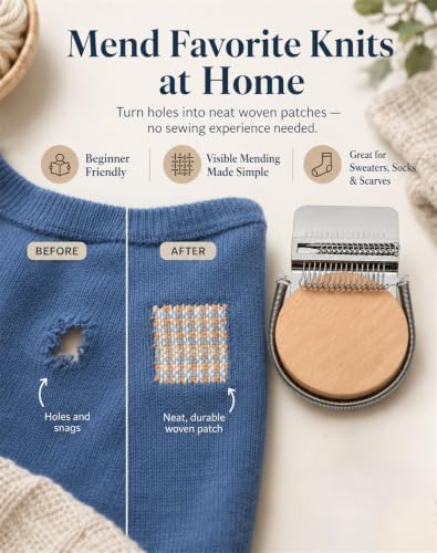 Knit Patch Kit - Mini Darning Loom, Small Weaving Tool for Clothing Repair - Image 2