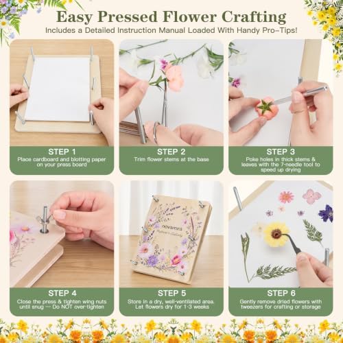 Novamira Wooden Flower Press Kit, Complete Pressed Flower Craft Supplies - Image 4