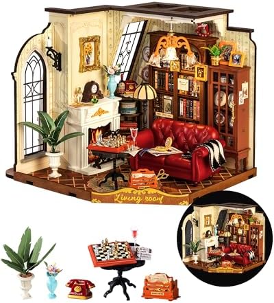 ROBOTIME DIY Miniature House Kit, Mini Dollhouse Kit, Tiny House Kit for Adults, Wooden Furniture Kit with LED, Halloween/Christmas/Birthday Gifts for Family/Friends(Catherine's Living Room) by ROBOTIMEBuildingThingstoLife