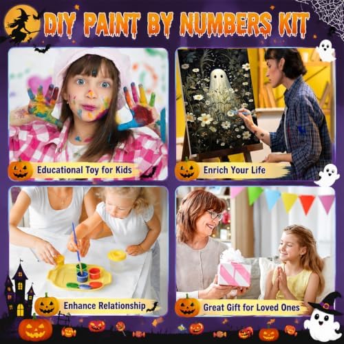 2 Pack Halloween Paint by Numbers Kit for Adults (Ghost&Cat, 8x12inch) - Image 7