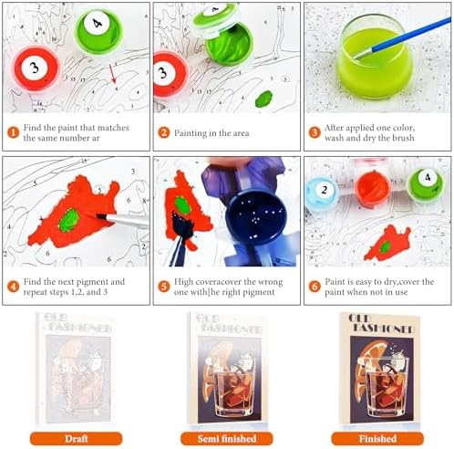 Fountor 6 Pack Paint by Numbers Kit for Adults Beginner, Cocktail Adult Paint by Number Kits on Canvas Without Frame, Cocktail Oil Painting by Numbers for Home Decor Gift 8” W x 12”L - Image 6