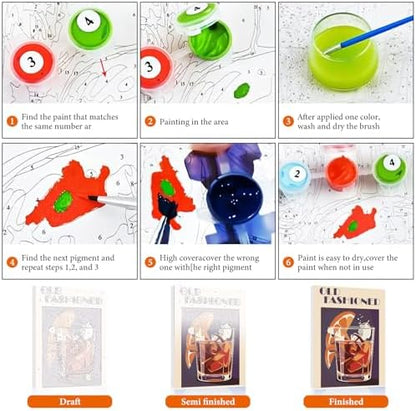 Fountor 6 Pack Paint by Numbers Kit for Adults Beginner, Cocktail Adult Paint by Number Kits on Canvas Without Frame, Cocktail Oil Painting by Numbers for Home Decor Gift 8” W x 12”L - Image 6