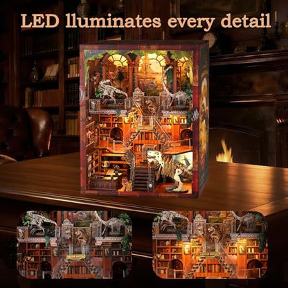 Dinosaur Museum Dollhouse Book Nook - 3D Wooden Puzzle with LED Lights, DIY Miniature Diorama for Bookshelf Decor, Unique Gift for Adults & Teens - Image 5