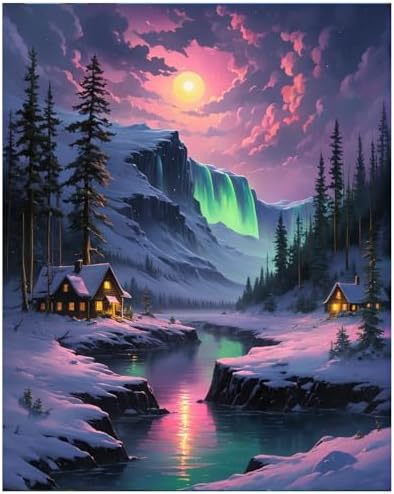 Lovepefe Snow Mountain Paint By Numbers Kit for Adults Beginner Waterfall Adult Paint By Number Kits On Canvas River Cabin Oil Painting Kit for Adults Kits for Gift Home Wall Decor 16x20 Inch by Unknown