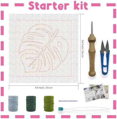 INFUNLY Green Leaf Punch Needle Kits for Beginners Monstera Delicious DIY Punch Needle Embroidery Kit with Instruction Plant Leaf Stamped Handcraft Rug Yarn Hooking Kit for Craft Lovers Home Decor - Image 2