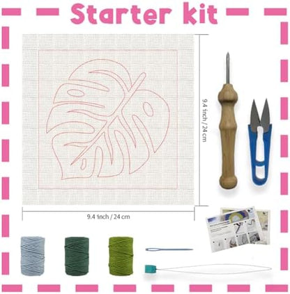 INFUNLY Green Leaf Punch Needle Kits for Beginners Monstera Delicious DIY Punch Needle Embroidery Kit with Instruction Plant Leaf Stamped Handcraft Rug Yarn Hooking Kit for Craft Lovers Home Decor - Image 2