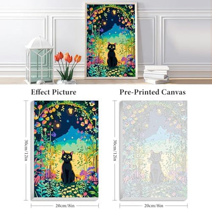 Fountor Framed Paint by Numbers Kit for Adults Beginner & Kids Ages 8-12, Black Cat Paint by Number with Frame, Easy Acrylic Cat Flowers Painting by Numbers Kit on Canvas 8x12 inch - Image 3