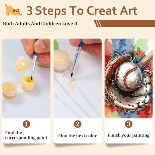 Reivworl Baseball Paint by Numbers Kit for Adults Beginner, 16" Wx20 L Baseball Paint by Number for Adult, Acrylic Painting Kits with Canvas for Gifts and Wall Decor - Image 7