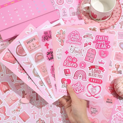 500+ Christian Scrapbook Sticker Book, Pink Bible Faith Inspirational Stickers for Scrapbooking, Art Journal Supplies for Adults Teens Women Girls Junk Journaling - Image 6