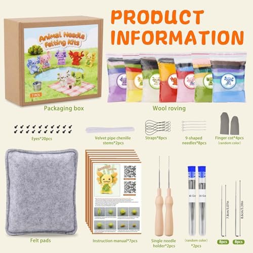 Yizzvb 7 Pcs Needle Felting Kit Felting Kits Wool Felt Animal Kit - Image 3