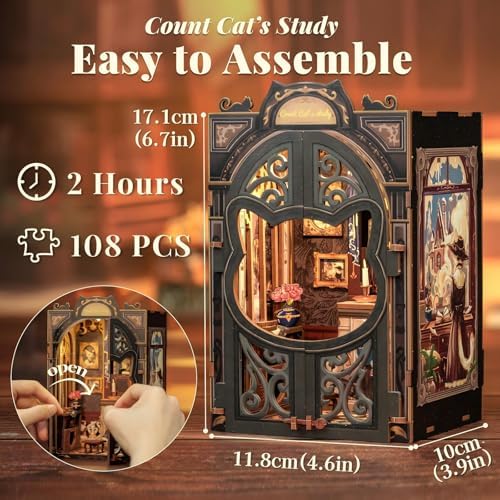 Book Nook Kit Cat Miniature House Kit - Count Cat's Study - Image 2