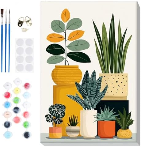 Bowetile Framed Paint by Numbers Flower Kit for Adults, Adults' Paint-by-Number Kits on Canvas, Painting by Numbers Flower Pot, DIY Acrylic Number Painting for Home Wall Decor, 8x12in by BOWETILE