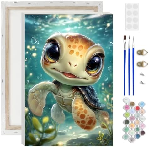 Lxmsja Cute Turtle Paint by Numbers Kit for Adults, Fantasy Ocean Acrylic Paint by Numbers for Adults Beginner, DIY Craft Supplies Oil Painting Kits for Home Wall Decor 8x12 inch (Framed) by Lxmsja
