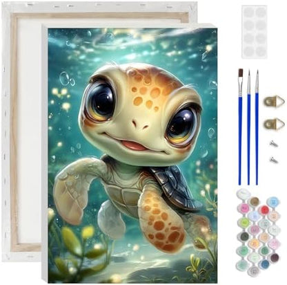 Lxmsja Cute Turtle Paint by Numbers Kit for Adults, Fantasy Ocean Acrylic Paint by Numbers for Adults Beginner, DIY Craft Supplies Oil Painting Kits for Home Wall Decor 8x12 inch (Framed) by Lxmsja