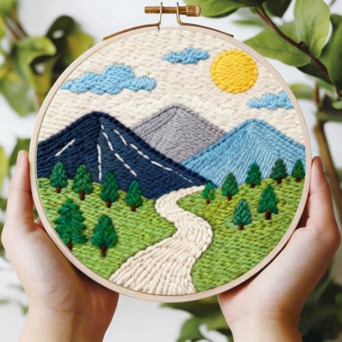 BEUNITONE 4PCS Punch Needle Kit for Adults Beginners, Beautiful Shangri-La Needlepoint Crafts Kit for Adults, Complete Embroidery Starter Kit with Pre-Print Pattern and Hoop for Home Decor 7.9"x7.9" - Image 5