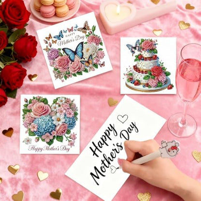 6Pcs Mother's Day Greeting Card DIY Diamond Art Painting Greeting Cards Special Shaped Diamond Blessing Folding Card Kit Arts Crafts for Holiday Festival-Flower02 - Image 2