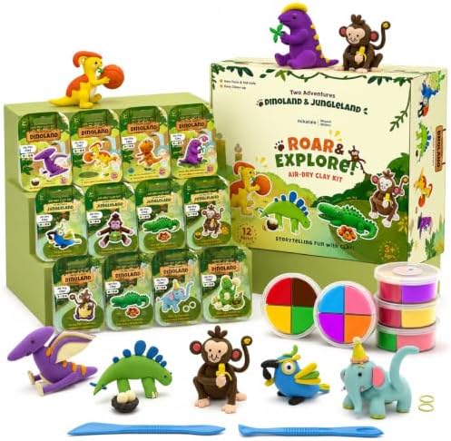 Air Dry Clay Kit for Kids - 12 Dinosaur & Jungle Projects, 48 Colors - Ultra Soft Non-Toxic Clay | Gifts, Crafts & Party Favors by Unknown