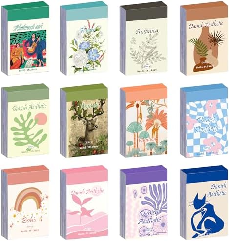 12 Sets 600 Sheets Washi Stickers for Journaling, Boho, Abstract, Vintage Scrapbook Sticker Set for Bullet Journal Art Diary Card Craft Gifts Planner Notebook by emmoolife
