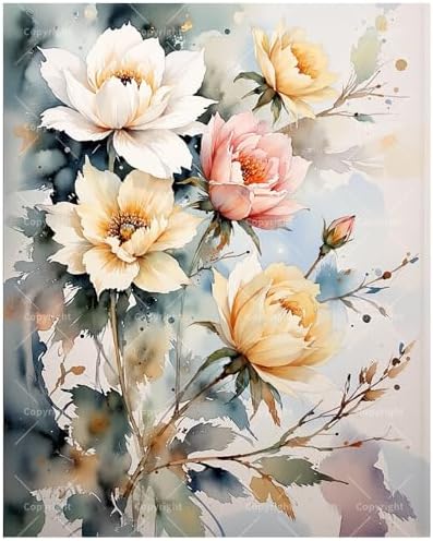 Botanical Flowers Paint by Numbers Kit for Adults - DIY Elegant Flower Blooms and Leaves Painting on Canvas 16x20 Inches, Acrylic Paint Set, Suitable for Beginners, Floral Art for Home Decoration by Unknown