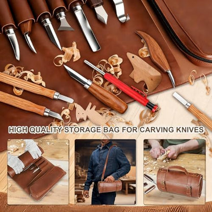 Wood Carving Tools Whittling Kit For Woodworking Hobby Wooden Carving Knife Sets For Beginners with Leather Storage Bag DIY Art Craft Gift - Image 6
