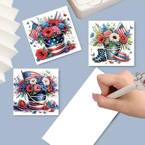 6Pcs Greeting Card DIY Diamond Art Painting Greeting Cards Special Shaped Holiday Blessing Folding Card Kit with Envelopes Arts Crafts for Birthday Festival-Bouquet - Image 2